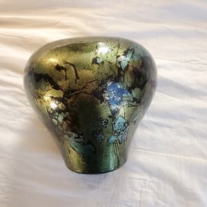 Art Pottery Vase Blue Green Gold & Black Bulbous